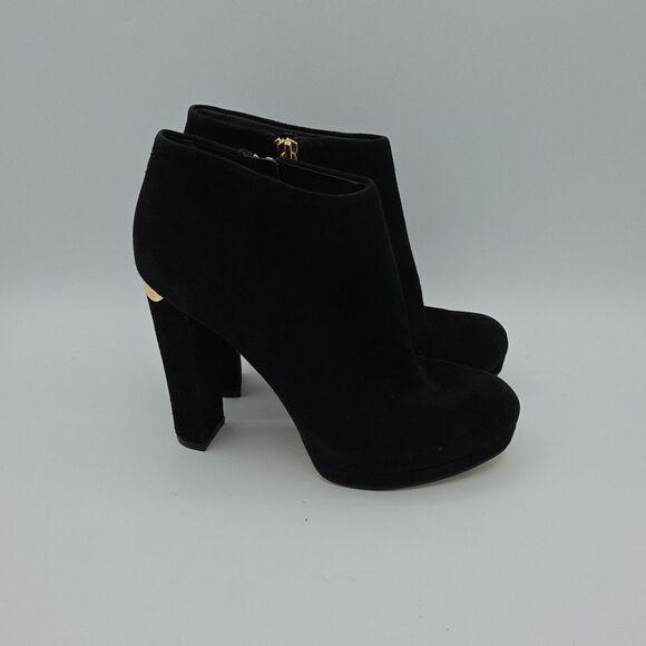 Michael Kors Womens Sz 5.5M Black Platform Ankle Heeled Boot Suede Side Zip EUC - Picture 6 of 8